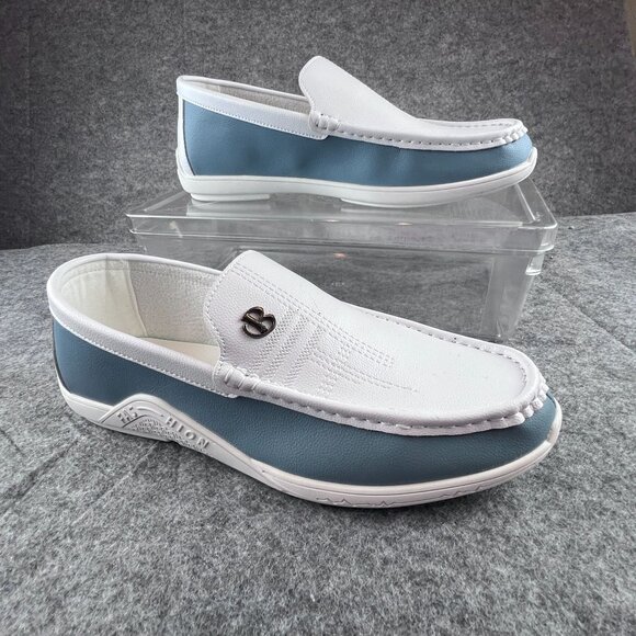 Mens Size EU 45 US 11 White & Blue Slip-On Loafers Comfy Non Slip Rubber Sole - Picture 4 of 15